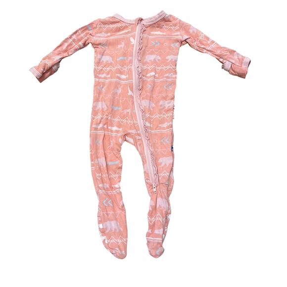 Kickee Pants Bamboo Footie with 2-Way Zipper Blush Native Tribal Lore Sz 3-6 mo - Picture 1 of 3
